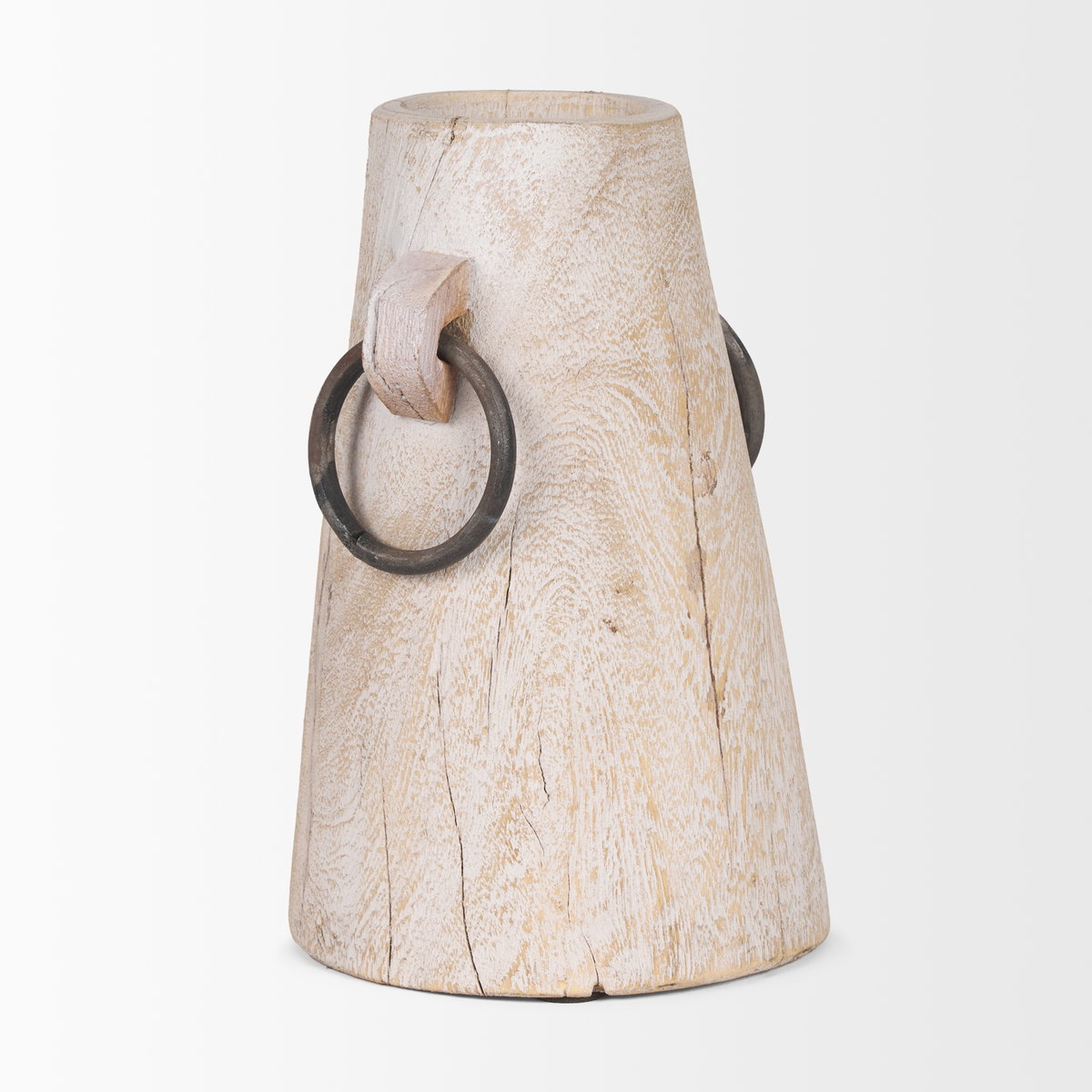 Monique Large Light Brown with Handles Wood Pot, Decorative Jar by Mercana, 5" length x 5" width x 9.5" height View 5