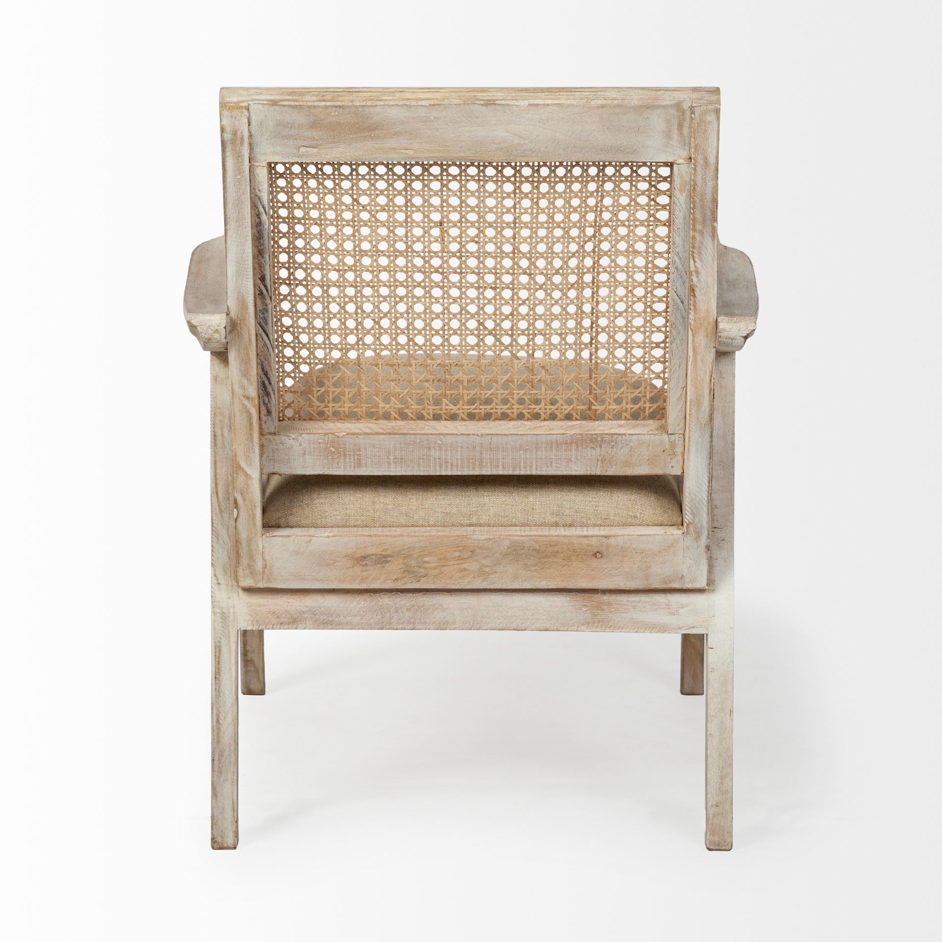 Teryn Cream Linen Seat And Natural Wooden Base with Mesh Back Accent Chair, by Mercana, 24" length x 31" width x 31.25" height View 4