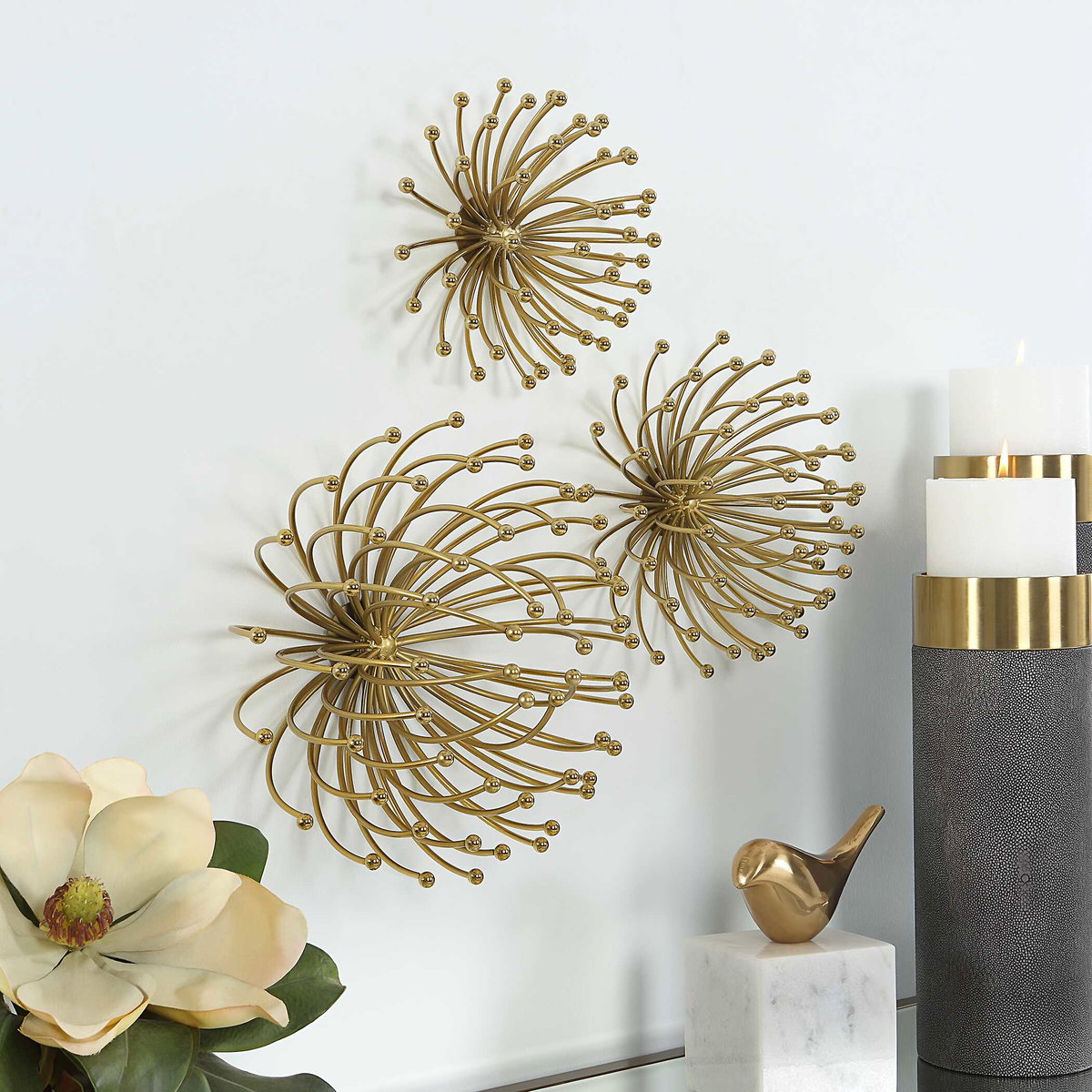 Aga Gold Metal Wall Decor Set/3, Art by Uttermost, 11.25" width x 7.5" height x 11.25" depth View 4