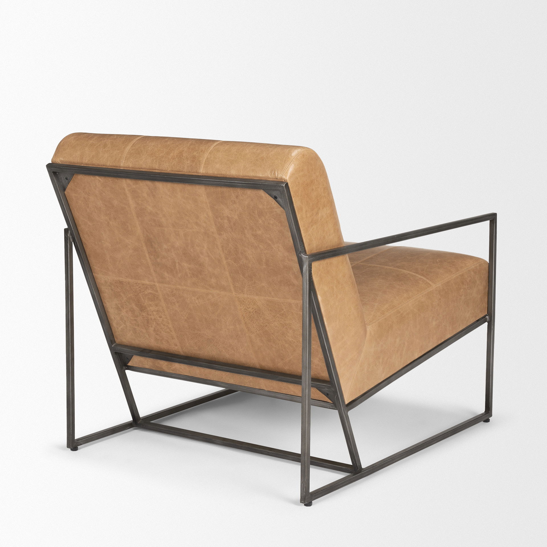 Stratton Gunmetal with Genuine Brown Leather Upholstered Accent Chair, by Mercana, 27.25" length x 36.5" width x 29.5" height View 8