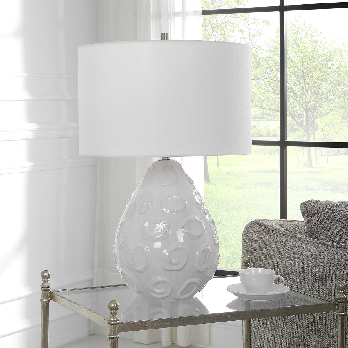 Loop White Glaze Table Lamp, by Uttermost, 1'4" width x 2'1" height x 1'4" depth View 4