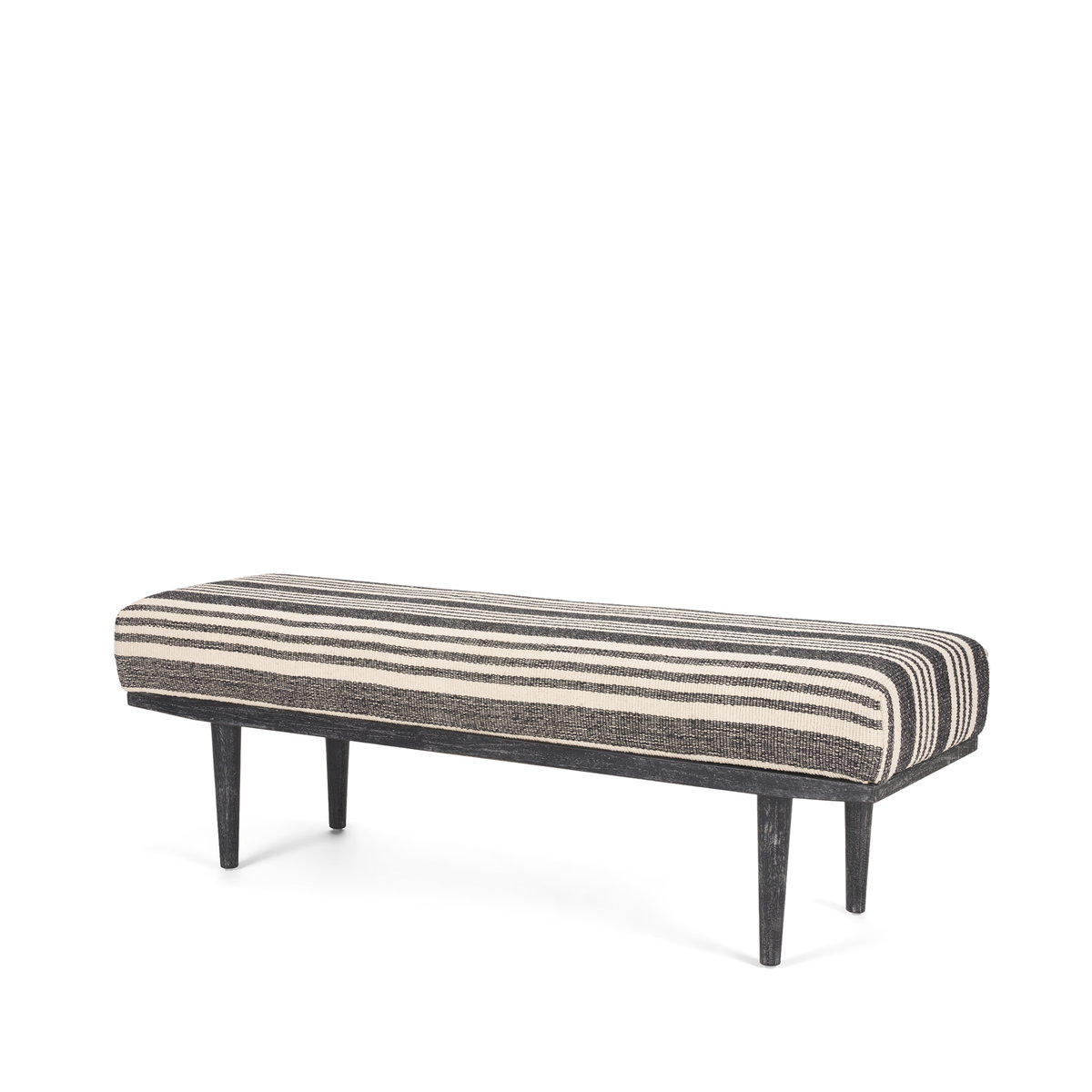 Shae Black Wood with Black and Cream Upholstered Bench, Benche by Mercana, 56.5" length x 18" width x 18.5" height View 1