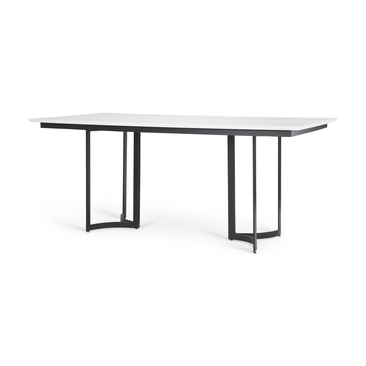 Tanner 71'L x 35'W Rectangular Pedestal Dining Table | Modern | White Marble & Black Metal | Seats 6, by Mercana, 71" length x 35" width x 30" height View 1