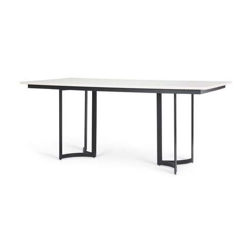 Tanner 71"L x 35"W Rectangular Pedestal Dining Table | Modern | White Marble & Black Metal | Seats 6