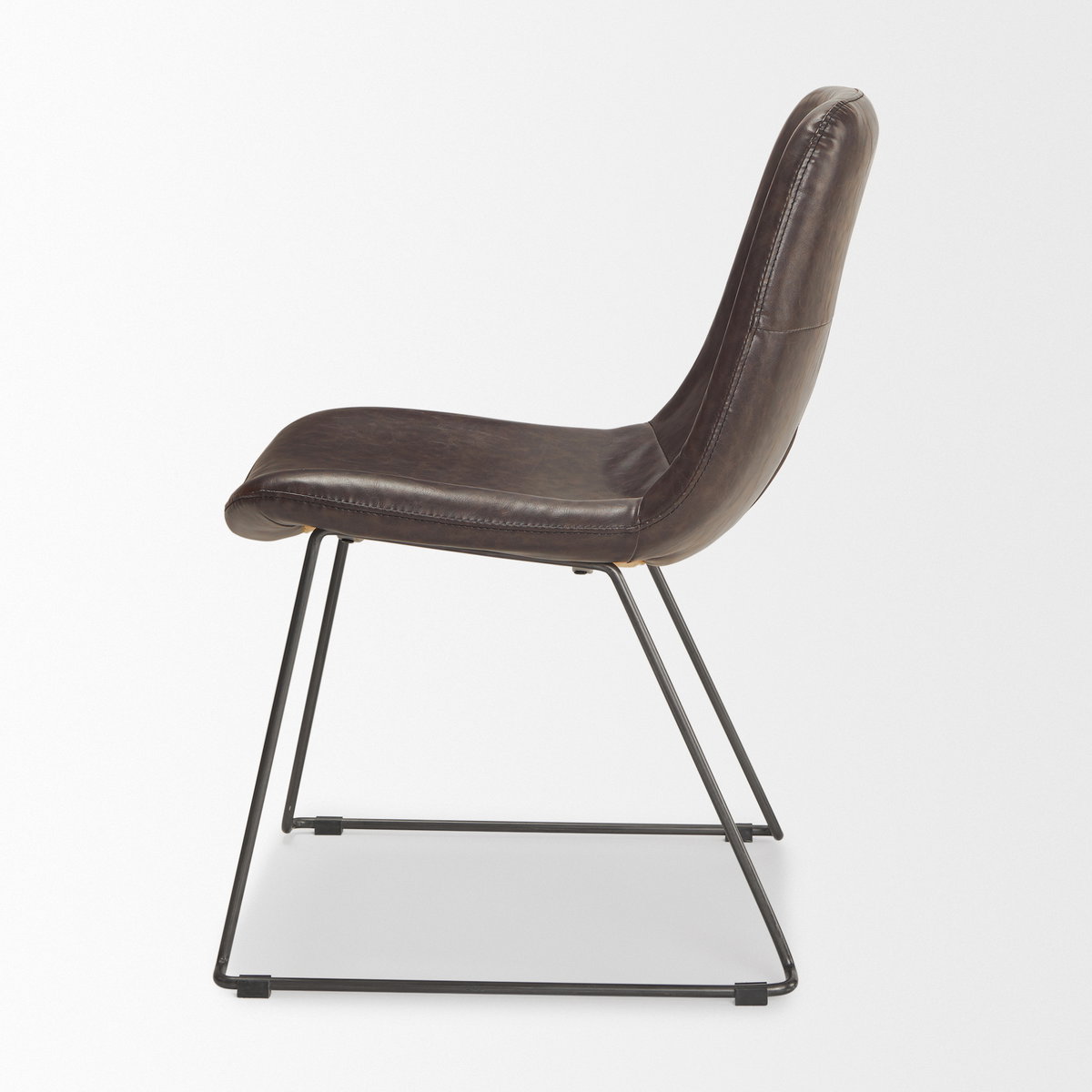 Sawyer Solid Back Dining Side Chair | Dark Brown Faux Leather with Iron, Dining Chair by Mercana, 19" length x 24.25" width x 33" height View 7
