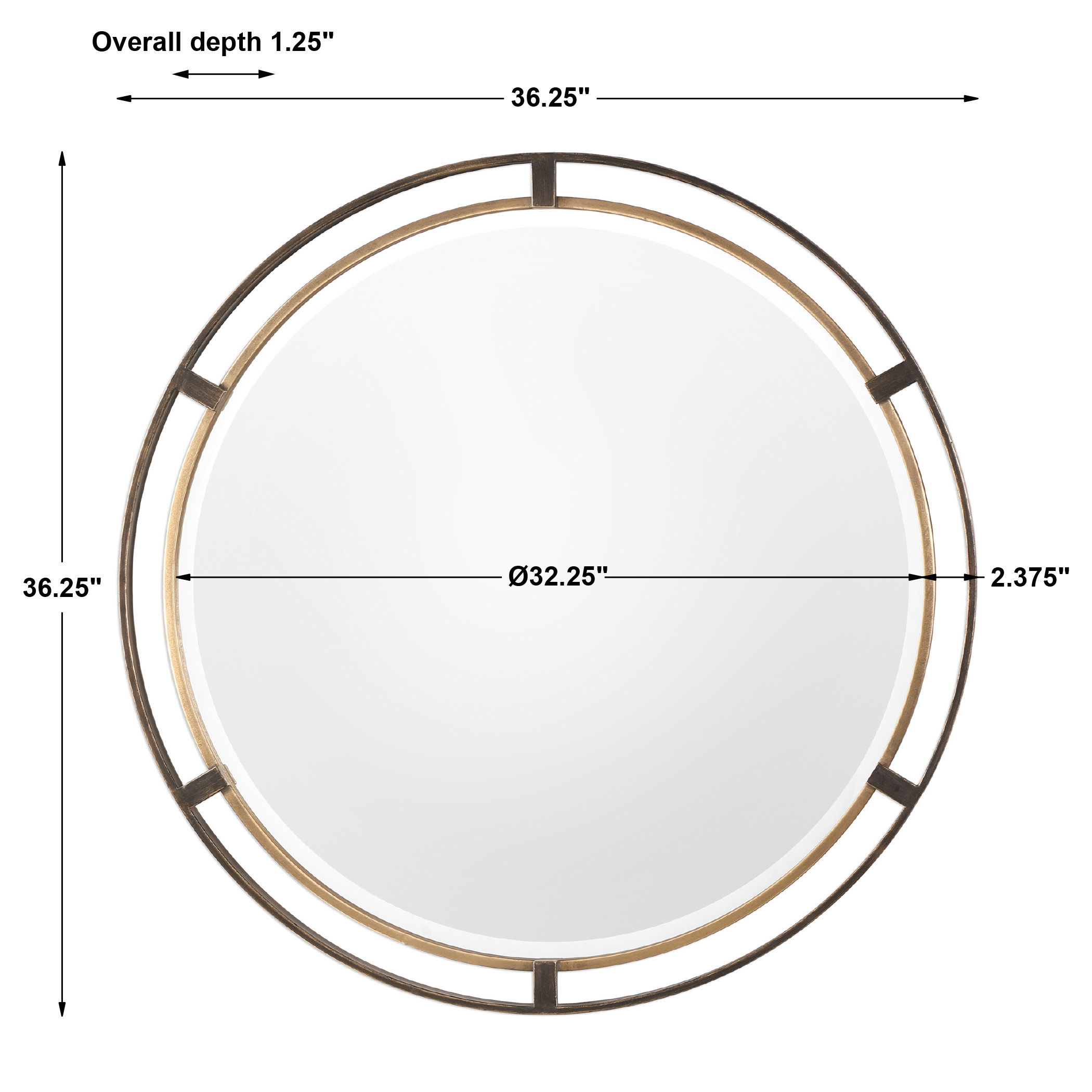 Carrizo Bronze Round Mirror, by Uttermost, 36.25" width x 36.25" height x 1.25" depth View 3