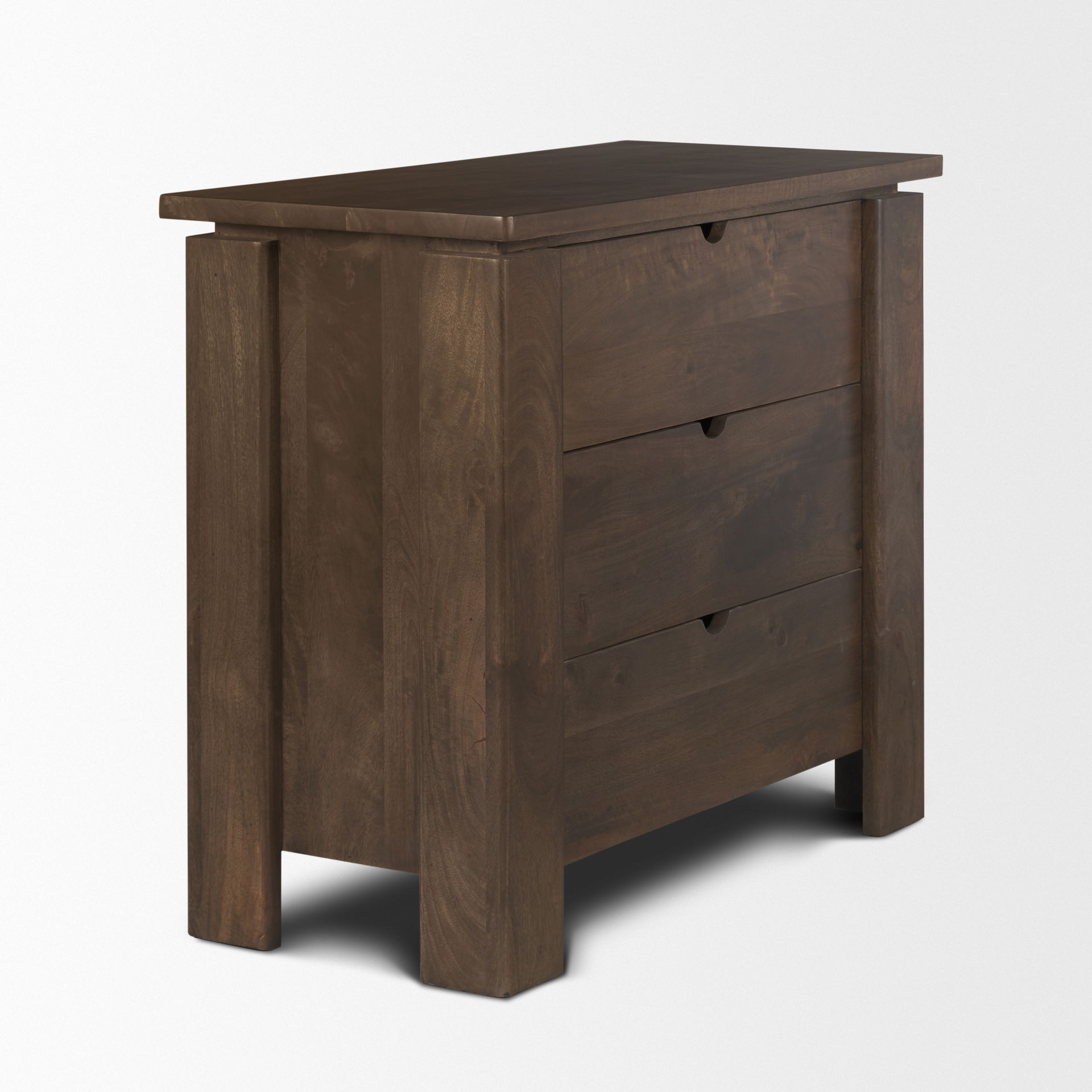 Wallen Solid Dark Brown Wood 3 Drawer Accent Cabinet, Cabinets & Chest by Mercana, 36" length x 18" width x 31" height View 6