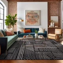 Online Designer Home Office Rambo Geometric Black/Ivory Area Rug