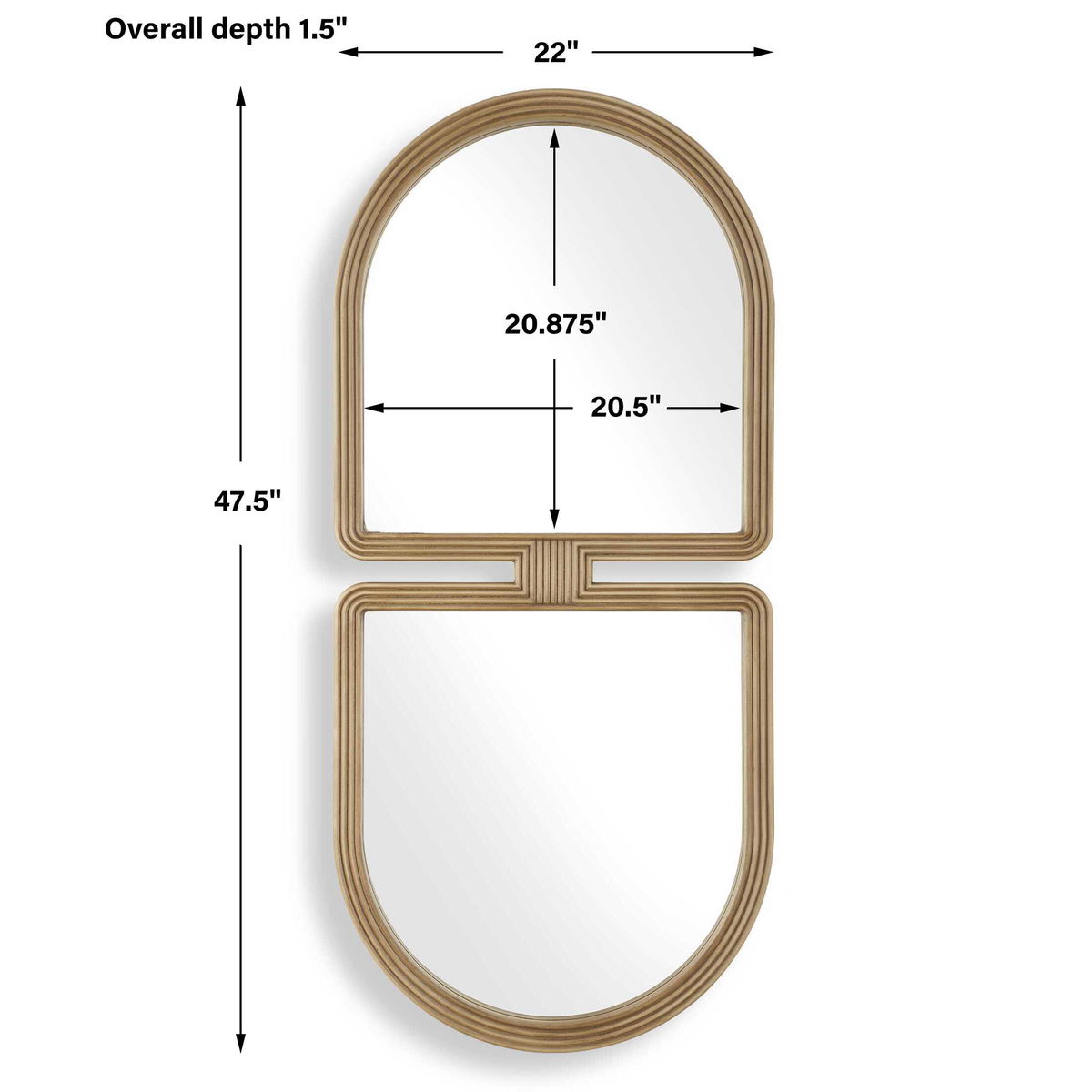 Jacques Art Deco Gold Mirror, by Uttermost, 22" width x 47.5" height x 1.5" depth View 3