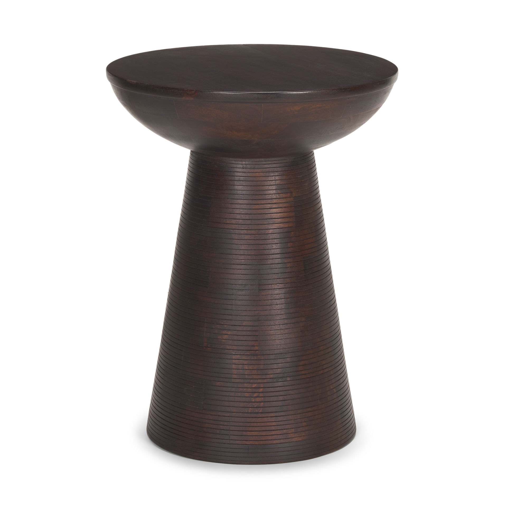 Novell Dark Brown Wood Pedestal Accent Table, Side & End Table by Mercana, 16" length x 16" width x 21" height View 1