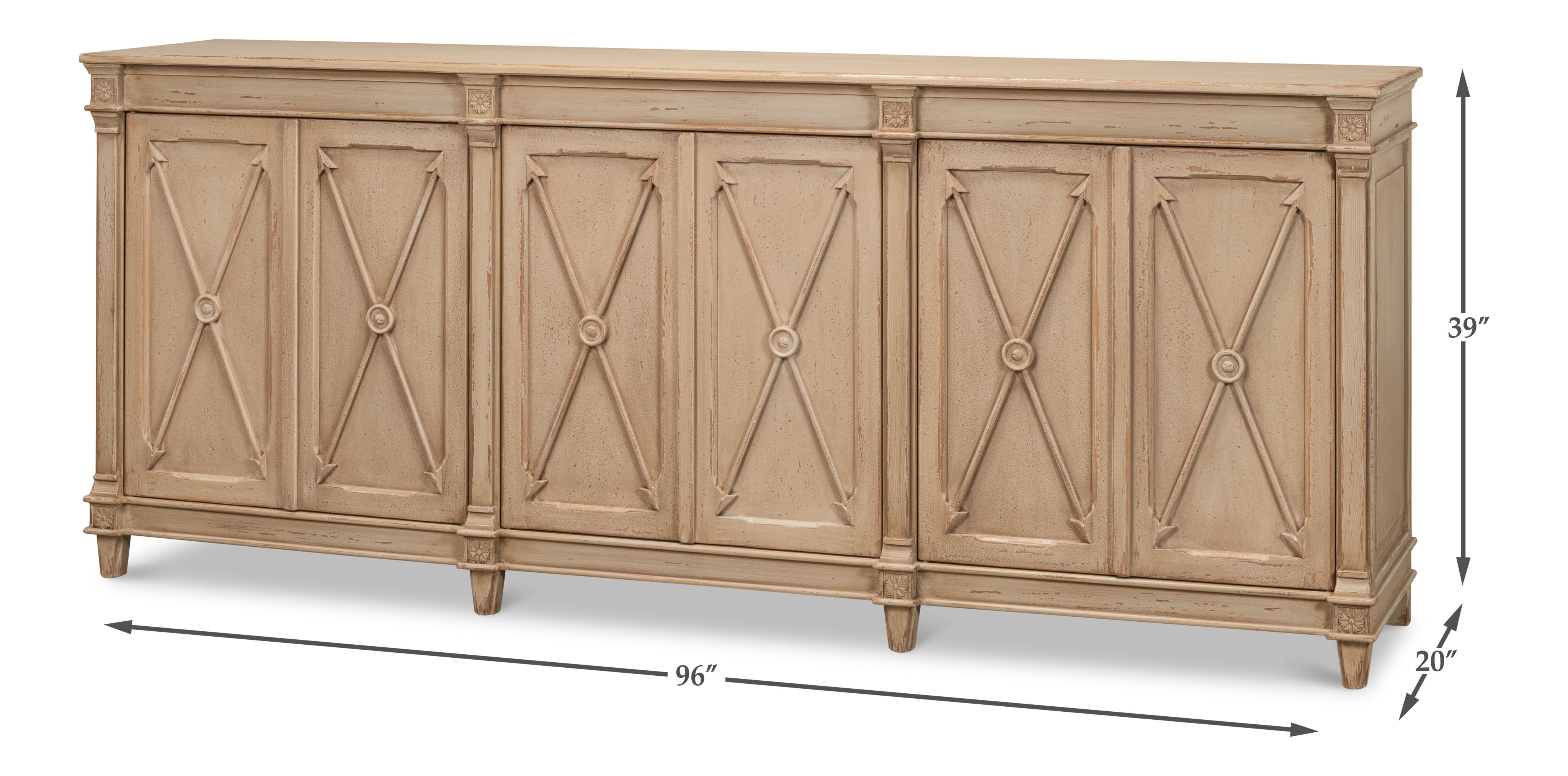 Marksman Sideboard, Dark Beige, Cabinets & Sideboard by Sarreid, 96" length x 20" width x 39" height View 16