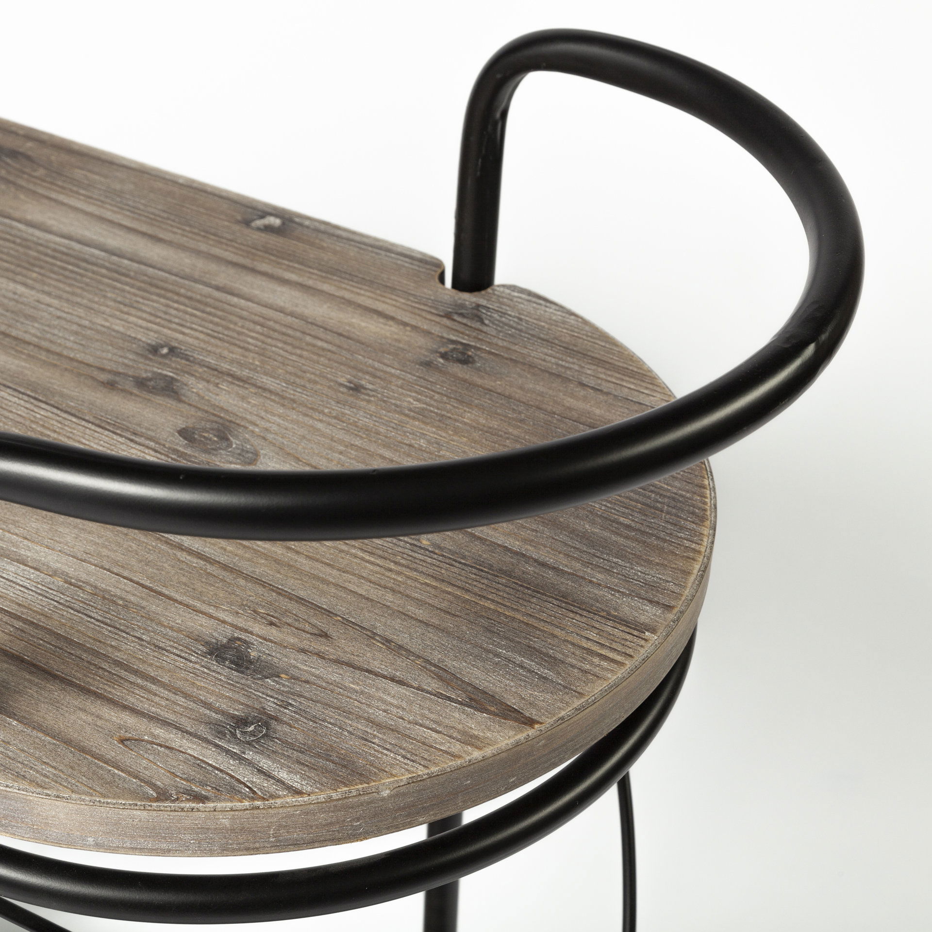 Marlon Black Metal Frame Two Tier Shelves with Stemware holder Bar Cart, Bar Carts & Cabinet by Mercana, 34.65" length x 15.35" width x 34.25" height View 8