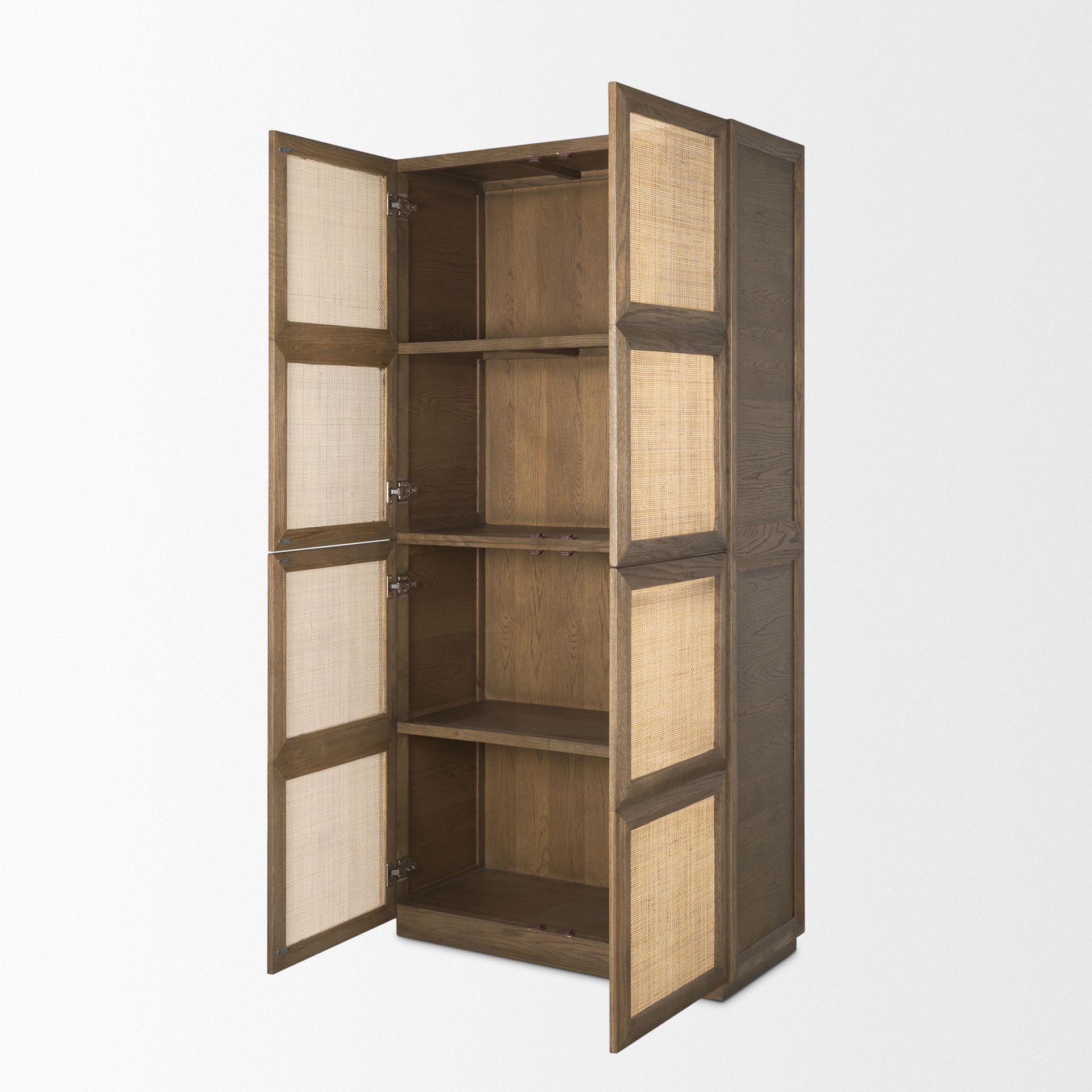Sina Brown Oak Wood with Natural Rattan 2 Door Curio Cabinet large image 