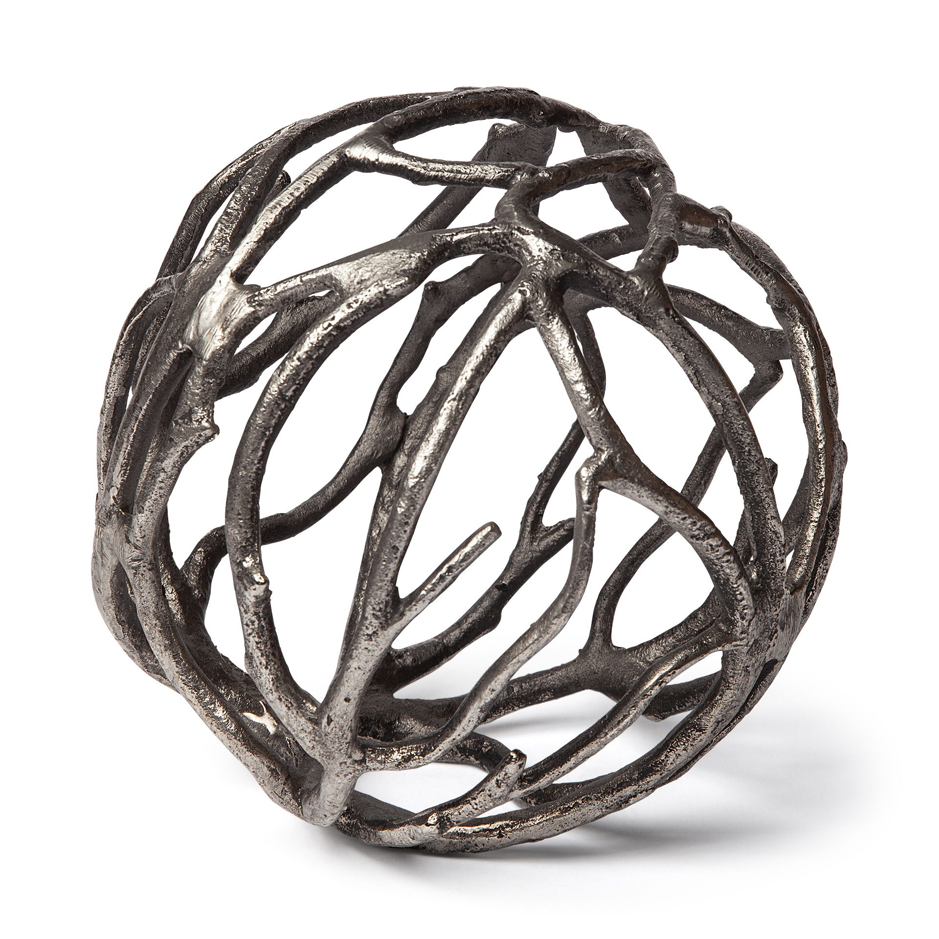 Sphaira II Large 7L x 7W Silver Cast Aluminum Decorative Tree Branch Orb large image 