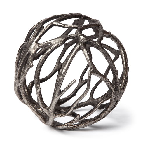 Sphaira II Large 7L x 7W Silver Cast Aluminum Decorative Tree Branch Orb