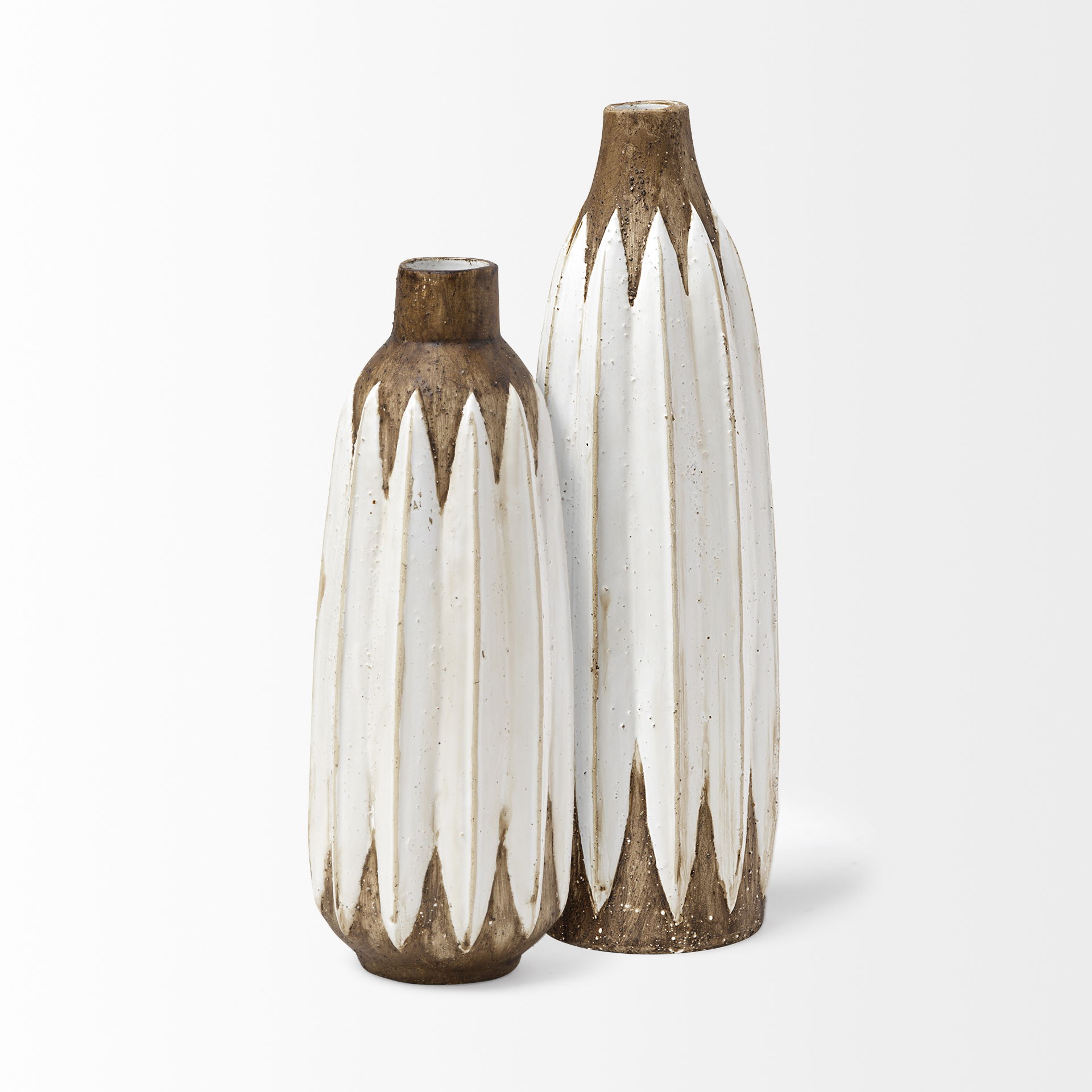 Sisko I Short Rustic Brown White Ceramic Vase large image 