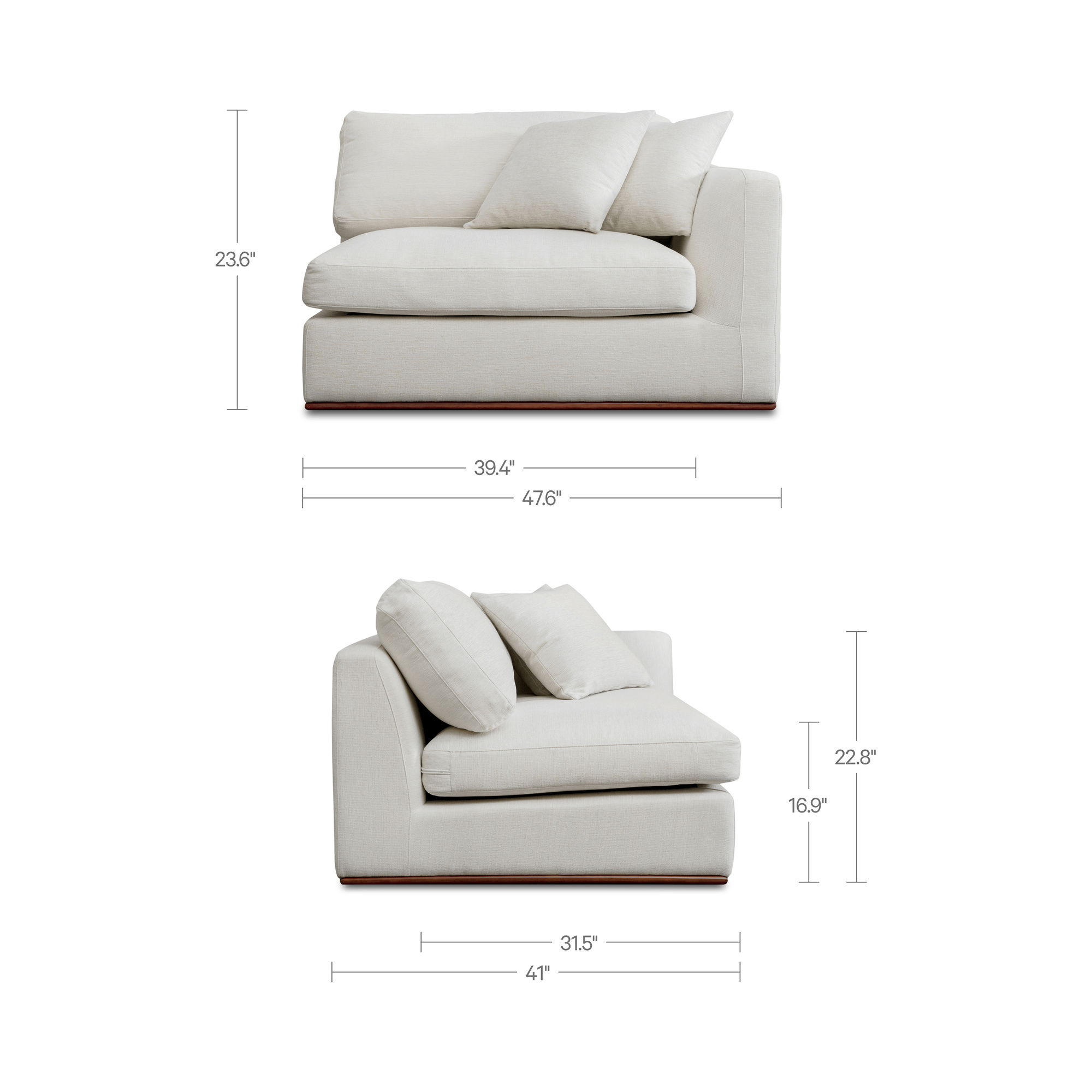 Rue Right Arm Facing Chair Off White, Sectional Sofa by Moe's Home, 47.6" width x 23.6" height x 41" depth View 11
