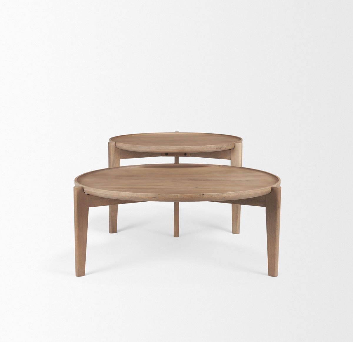 Cleaver (Set of 2) 40' & 31' Round Brown Solid Wood Nesting Coffee Tables, by Mercana, 39.5" length x 39.5" width x 16" height View 7
