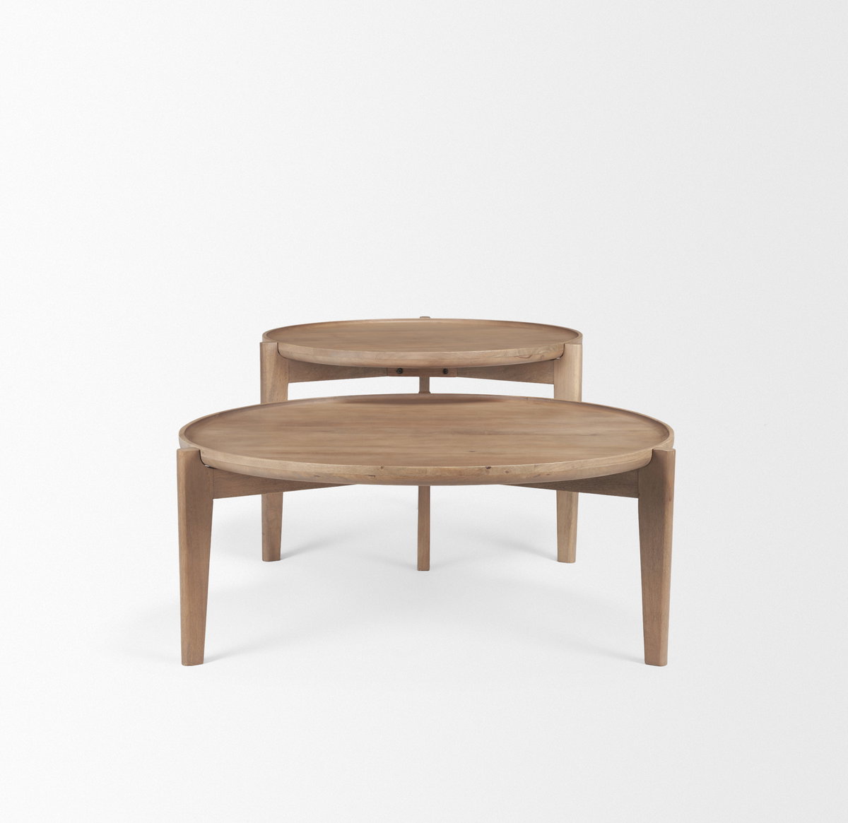 Cleaver (Set of 2) 40' & 31' Round Brown Solid Wood Nesting Coffee Tables, by Mercana, 39.5" length x 39.5" width x 16" height View 7