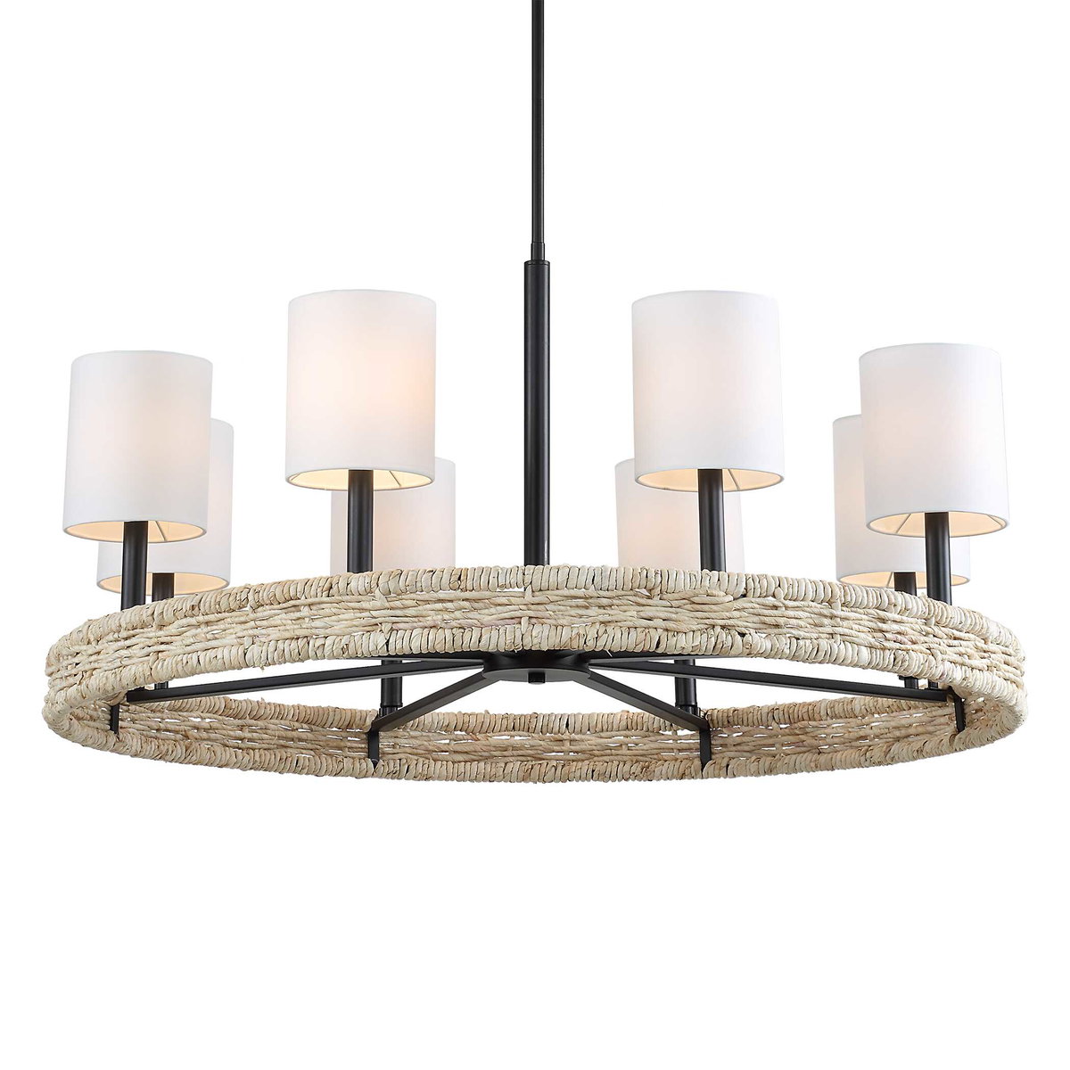 Faiyam 8 Light Rattan Chandelier, by Uttermost, 36.5" width x 18.25" height x 36.5" depth View 1