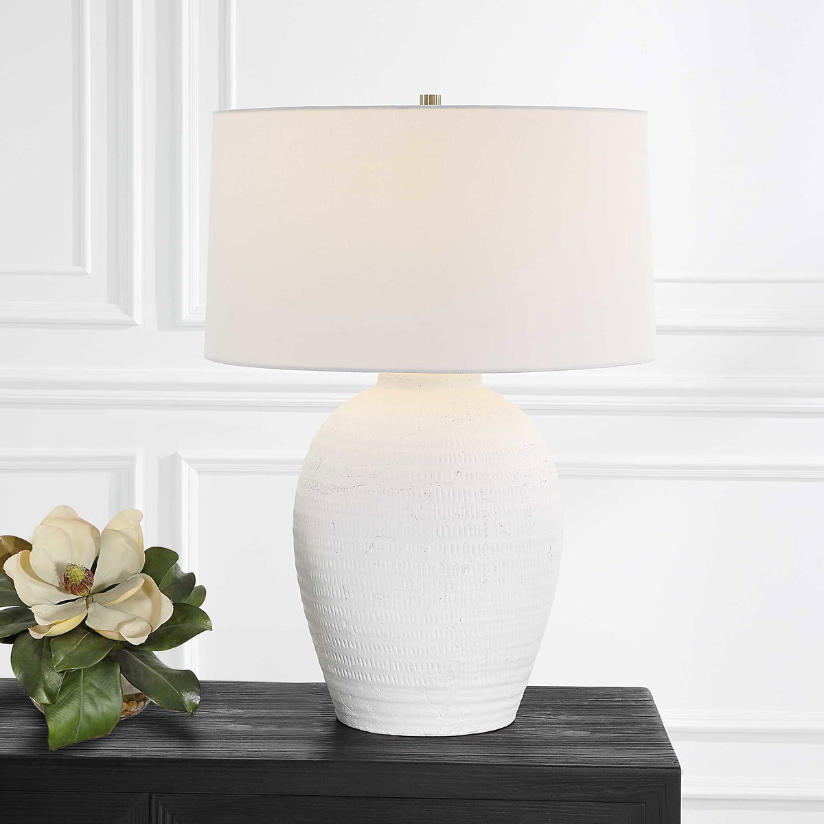 Reyna Chalk White Table Lamp, by Uttermost, 20" width x 28.5" height x 20" depth View 6