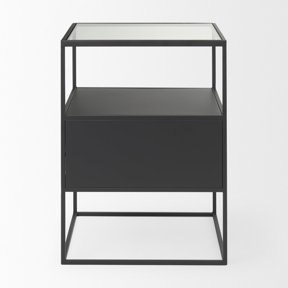 Samson  Side Table Matte Black Metal and Glass, Side & End Table by Mercana, 15.75" length x 15.75" width x 21.26" height View 4