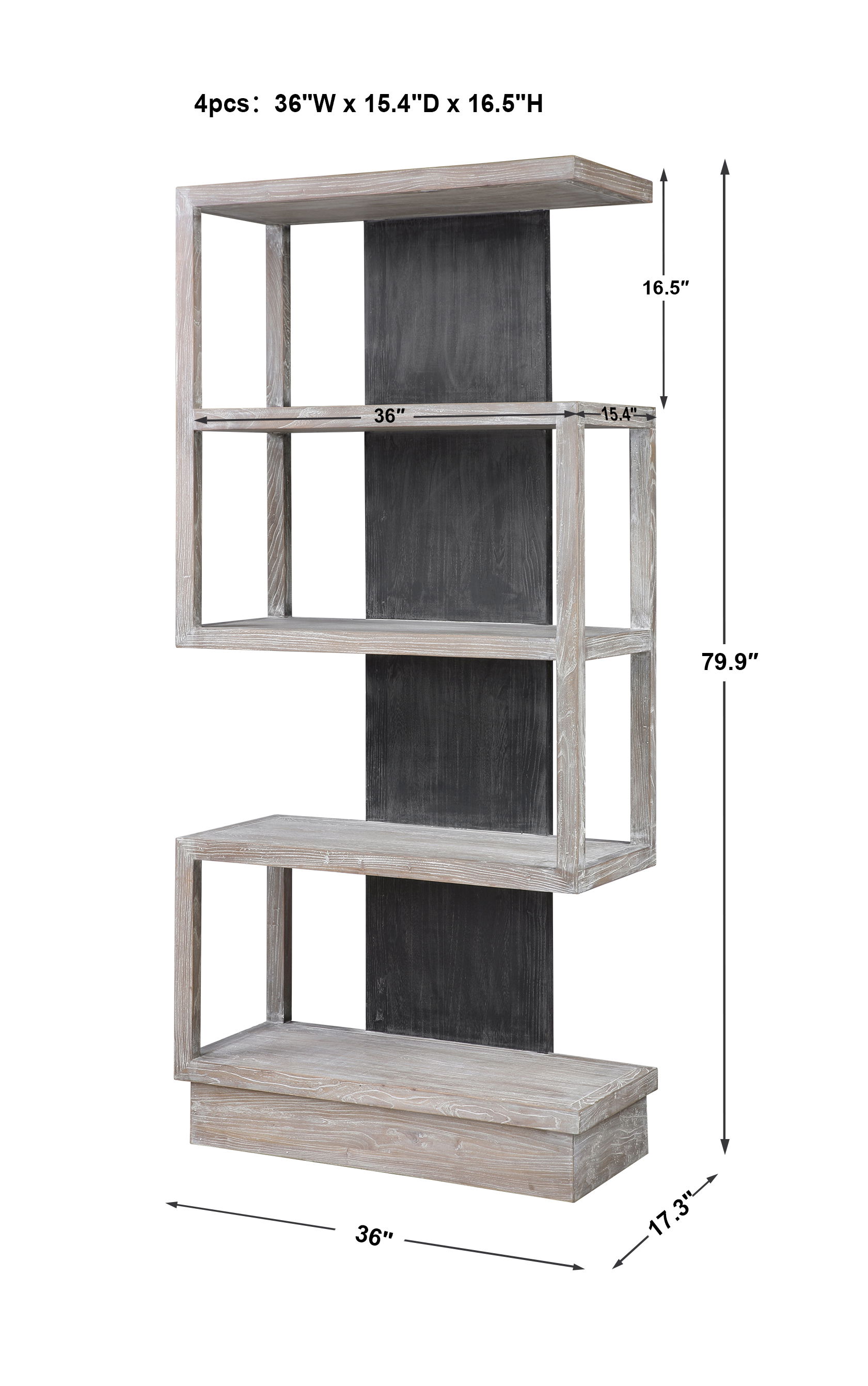 Nicasia Modern Etagere, Furniture by Uttermost, 36" width x 79.9" height x 17.3" depth View 3