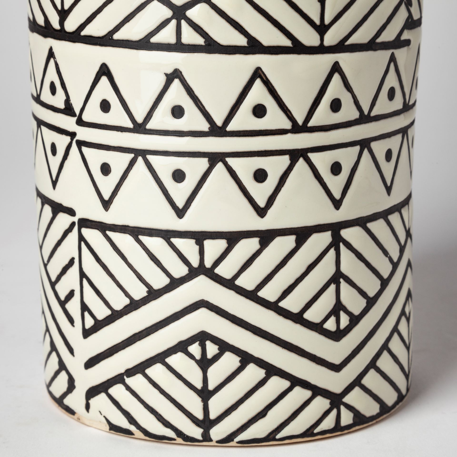 Uhura II Large Cream Black Patterned Cylindrical Ceramic Vase, by Mercana, 4.72" length x 4.72" width x 16.54" height View 6