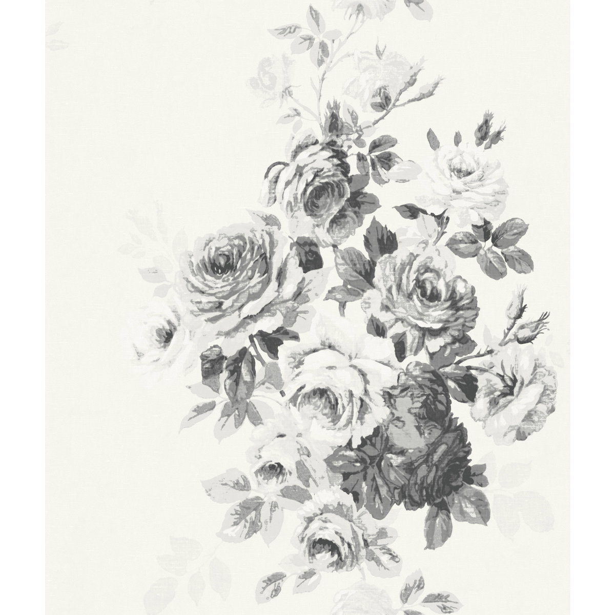 Tea Rose Black & White Wallpaper, by York Wall, 33' length x 1'8.5" width x 0.02" depth