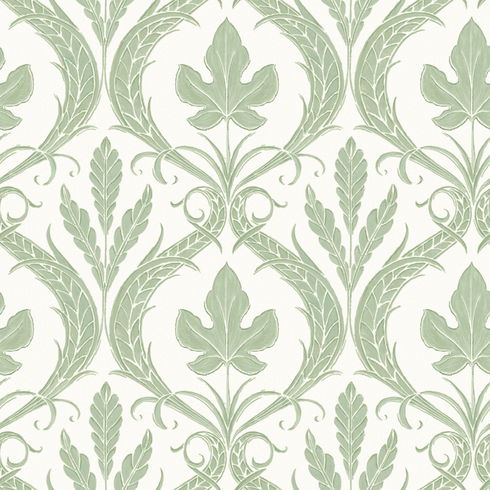 Adirondack Damask Green & White Wallpaper