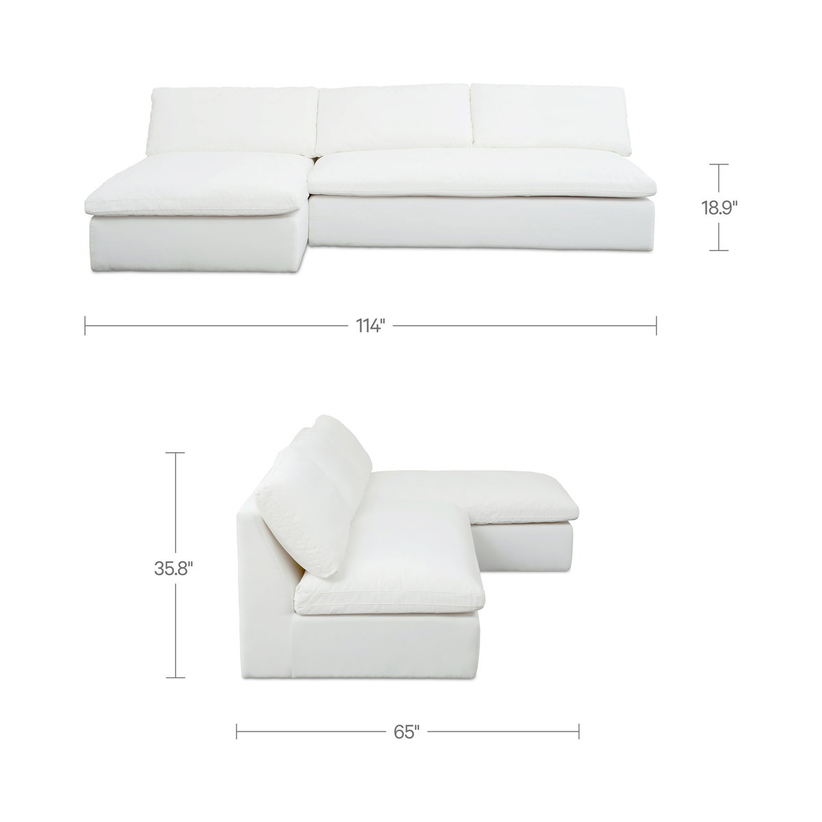 Miles Outdoor Modular 2 Piece White, Outdoor Furniture by Moe's Home, 9'6" width x 2'11.8" height x 5'5" depth View 9