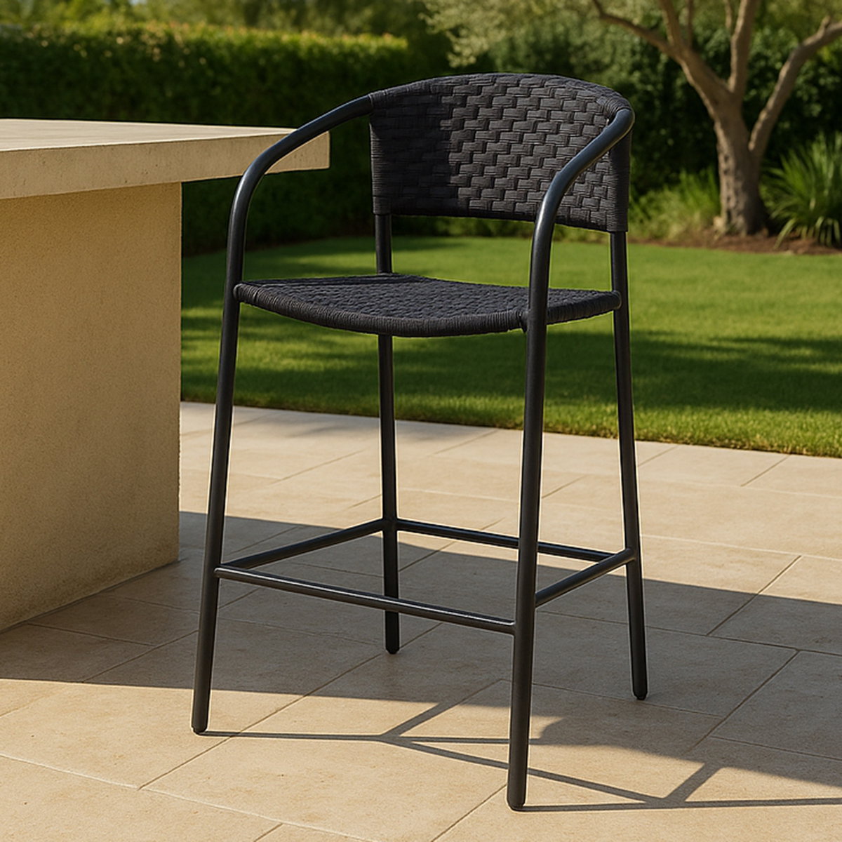 Zola Outdoor Bar Stool Dark Brown, Outdoor Chair by Moe's Home, 2' width x 3'6.6" height x 1'11" depth View 7