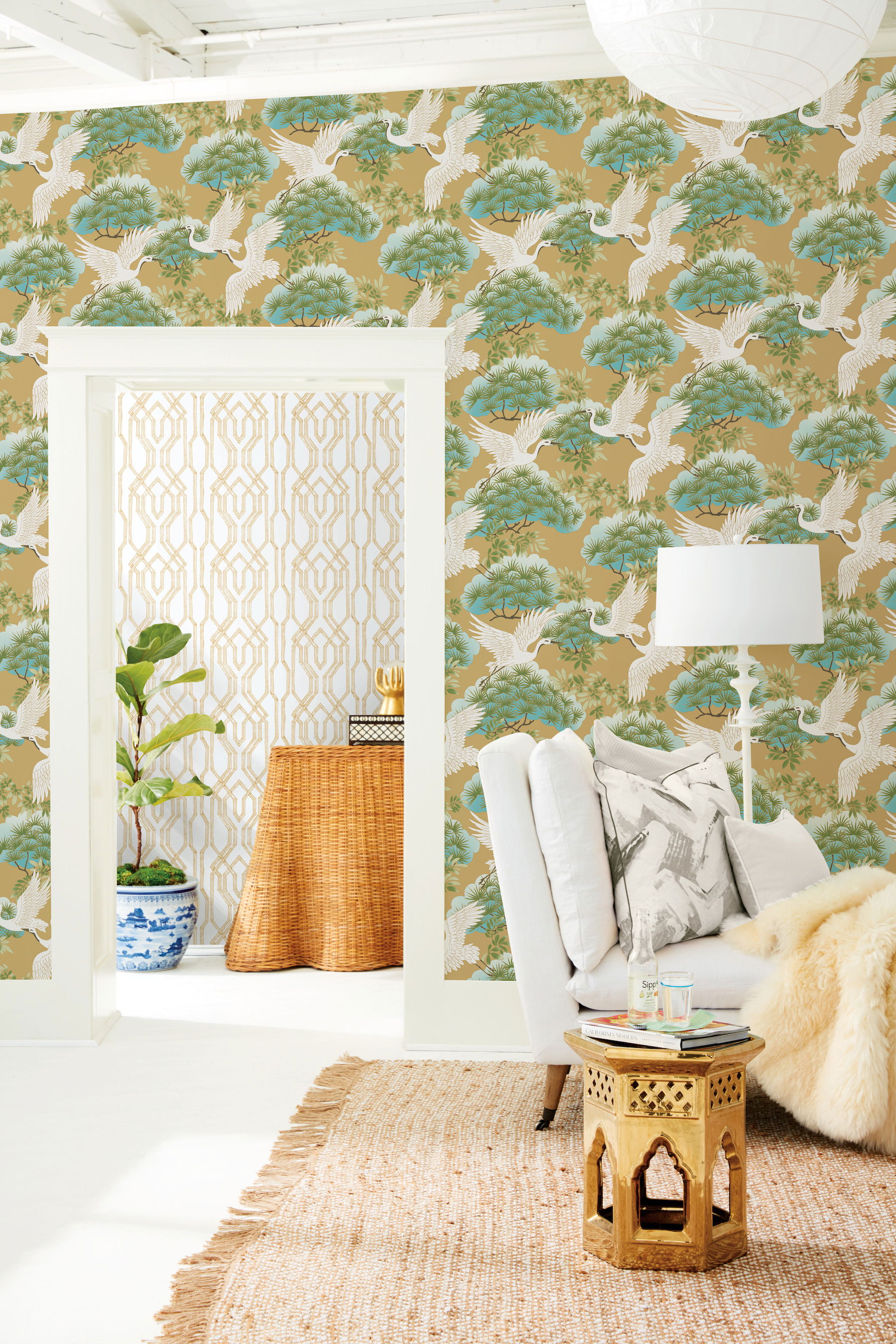 Sprig & Heron Gold Wallpaper large image 