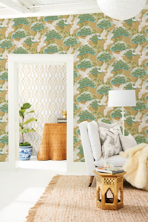 Sprig & Heron Gold Wallpaper