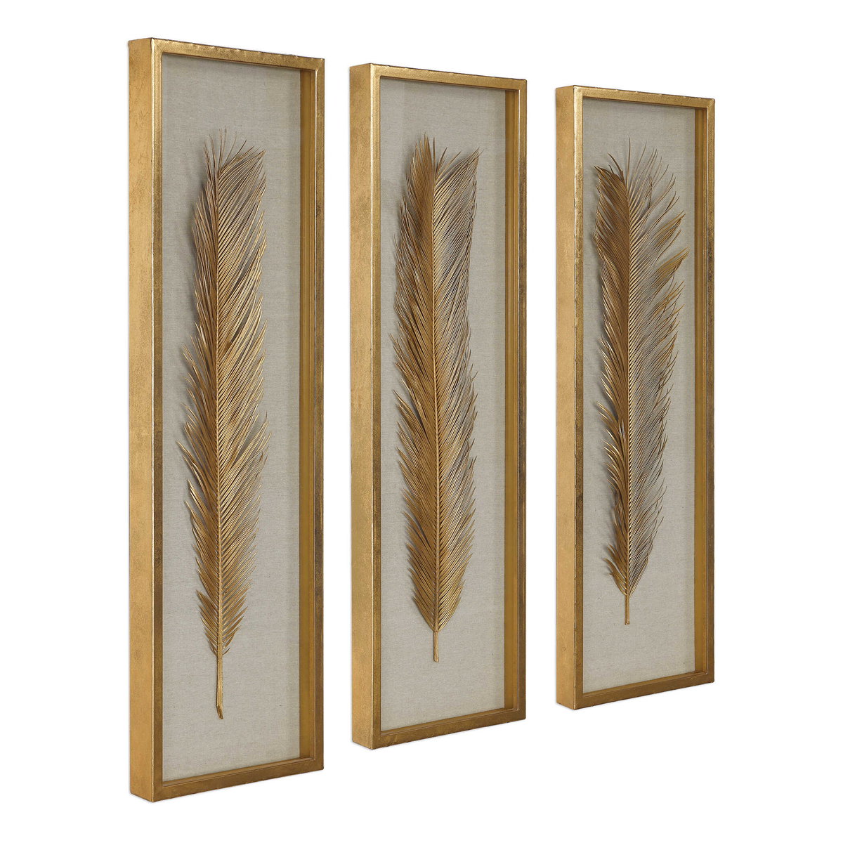 Palma Gold Leaf Shadow Box Set/3, Art by Uttermost, 14" width x 48.25" height x 2.62" depth View 4