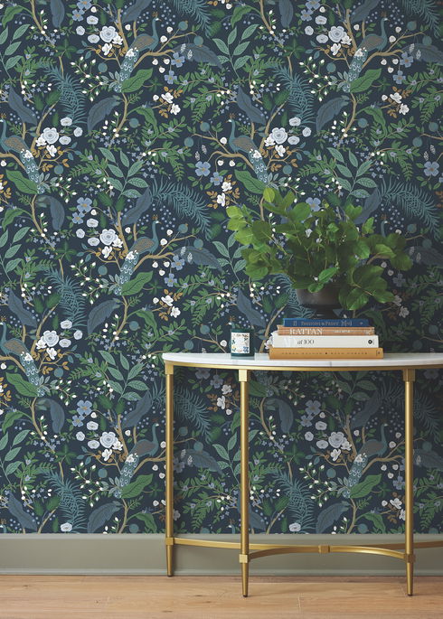 Peacock Garden Navy Peel & Stick Wallpaper