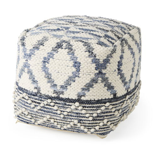 Eshana  Cream Wool and Denim Patterned Pouf