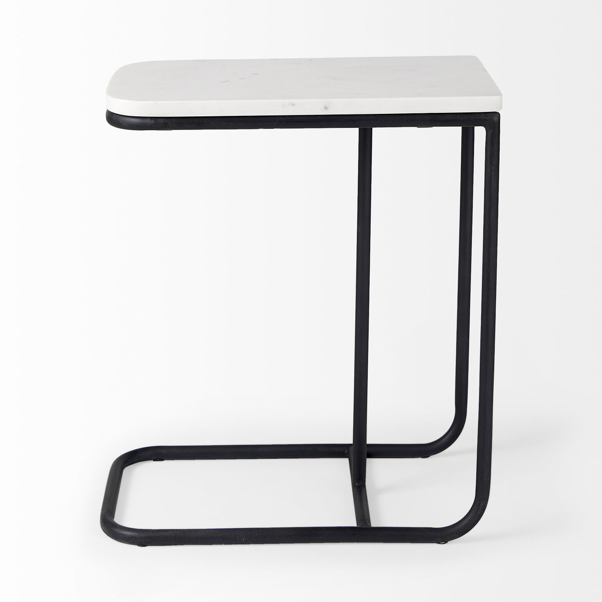 Kyra  White Marble Top with Black Iron Frame C-Shaped End and Side Table, Side & End Table by Mercana, 12" length x 20" width x 23" height View 5