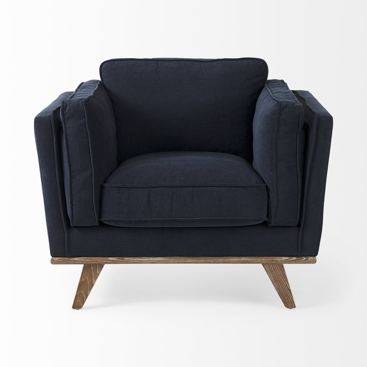 Brooks  Navy Blue Fabric Chair with Medium Brown Wooden Legs, Accent Chair by Mercana, 41.73" length x 34.84" width x 33.46" height View 5