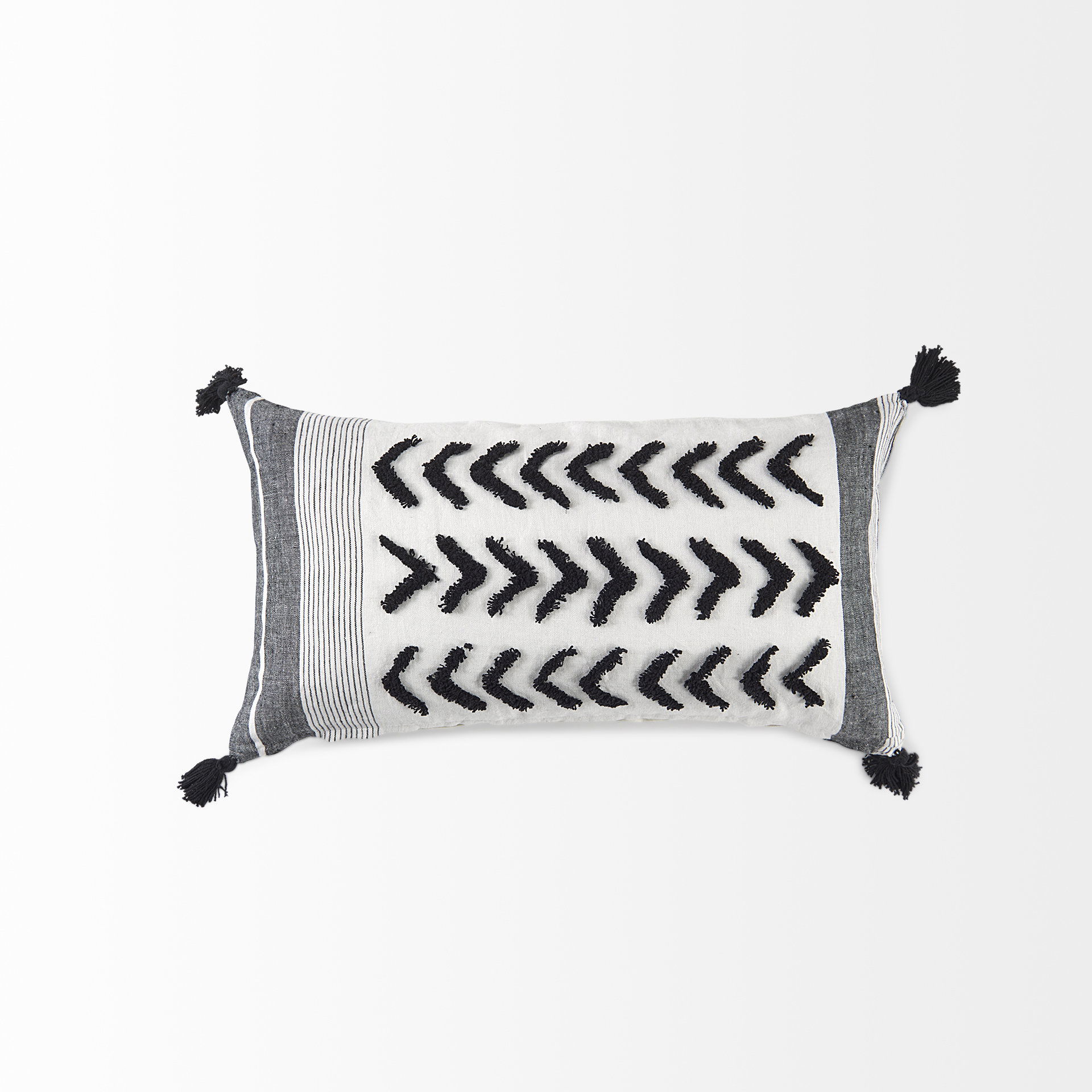 Kimia 14L x 26W White and Black Fabric Herringbone and Fringed Decorative Pillow Cover large image 
