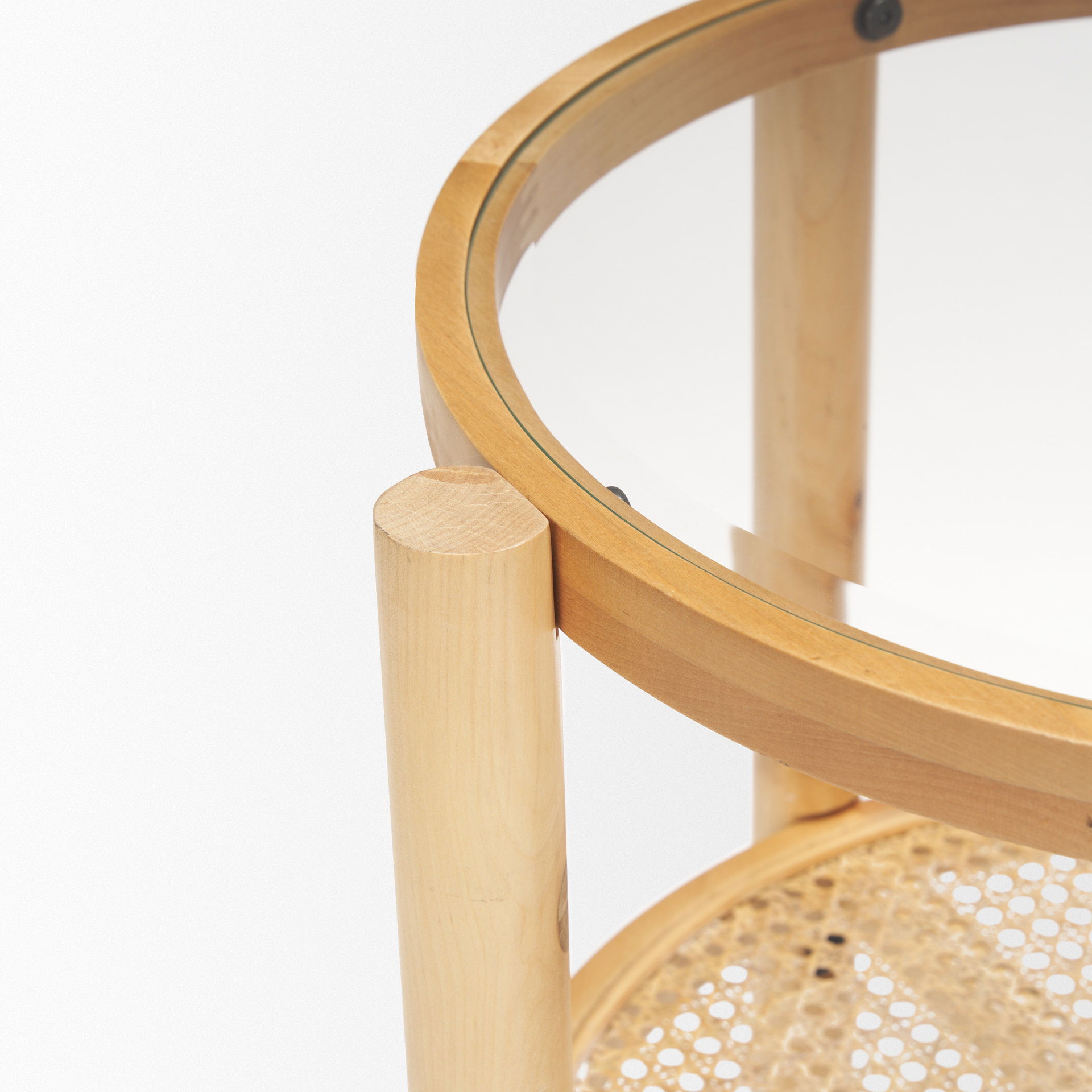 Weslyn Solid Light Brown Wood and Glass Top with Cane Side Table, Side & End Table by Mercana, 21.5" length x 21.5" width x 24" height View 6