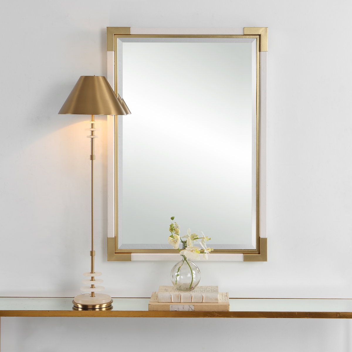 Malik White & Gold Mirror, by Uttermost, 26.25" width x 38.12" height x 1.87" depth View 2