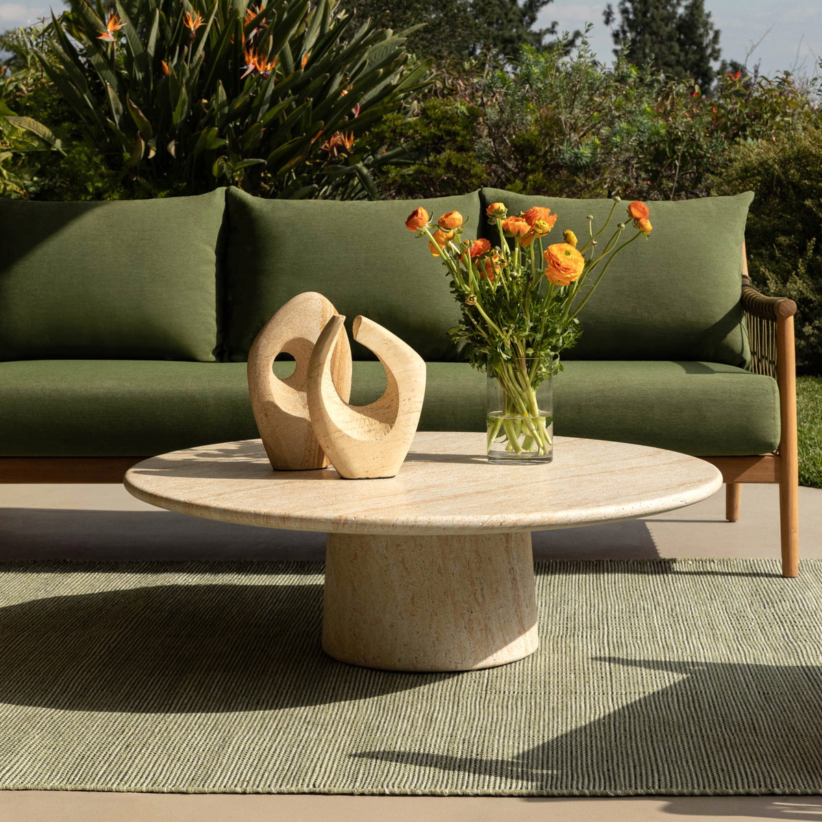 Trebol Outdoor Coffee Table Natural, by Dovetail, 43.31" width x 13.39" height x 43.31" diameter x 43.31" depth View 3