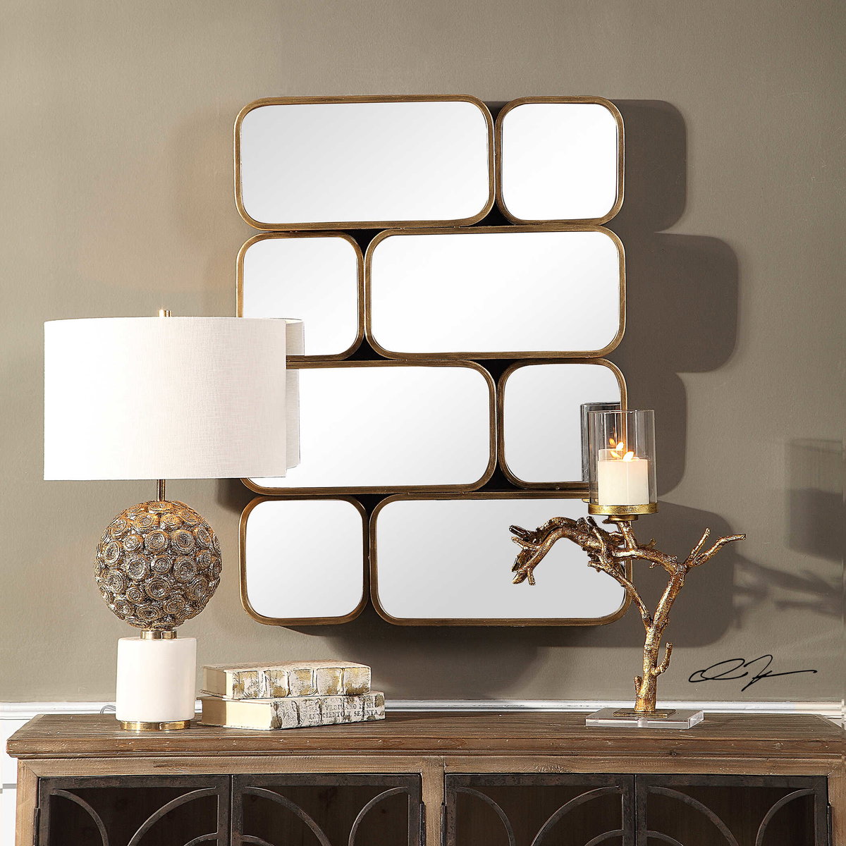 Canute Modern Gold Mirror, by Uttermost, 1'11.75" width x 2'8" height x 4" depth View 5