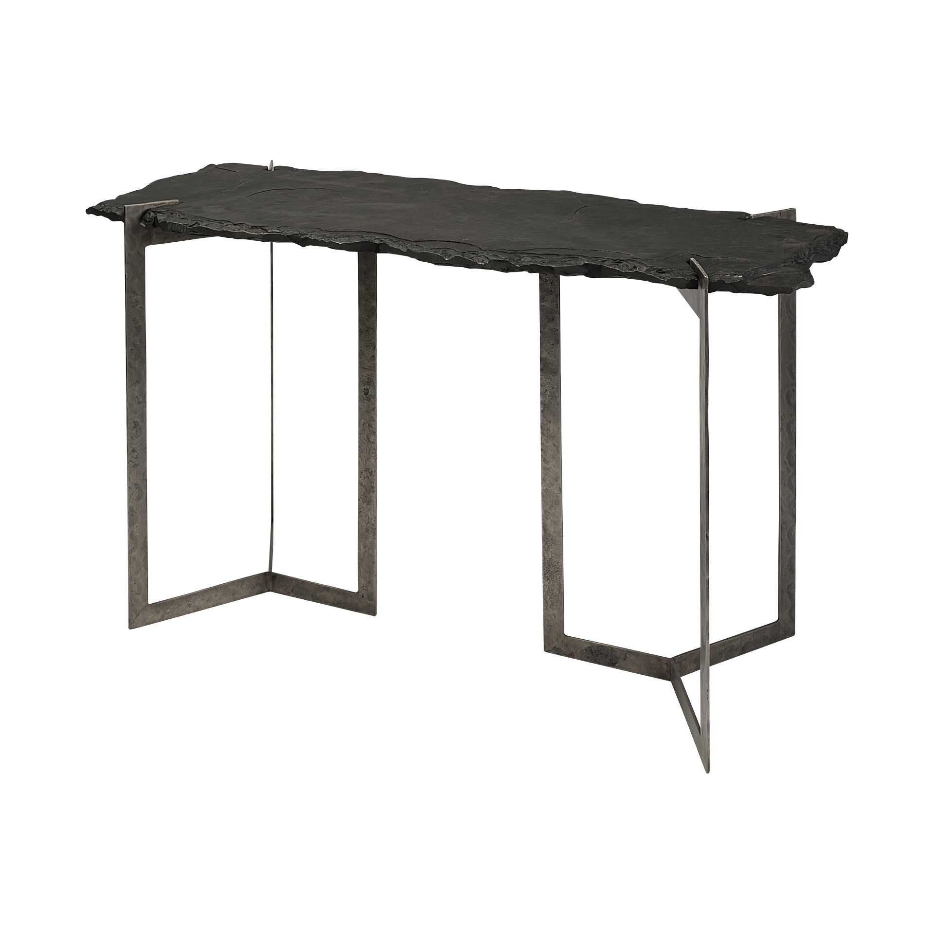 Shale III 50L x 20W Black Live-Edge Slate and Iron Console Table, by Mercana, 50" length x 19.5" width x 30.5" height View 1