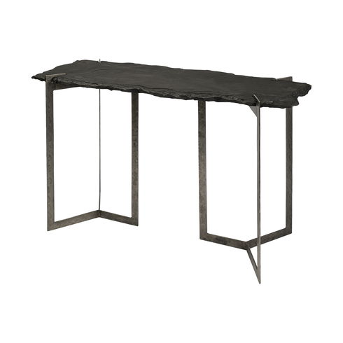 Shale III 50L x 20W Black Live-Edge Slate and Iron Console Table