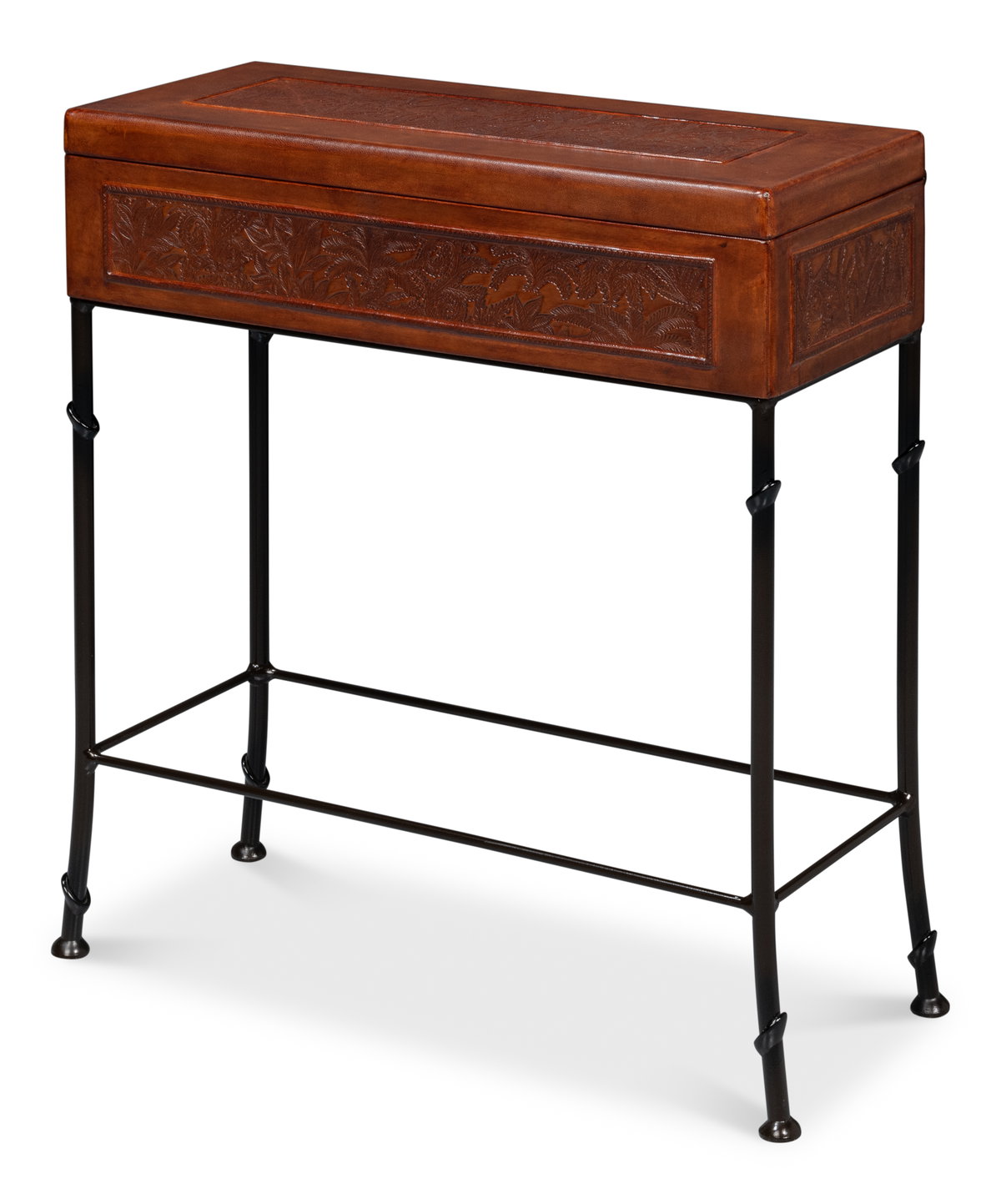 Botanical Leather Box On Stand, by Sarreid, 10" length x 2' width x 2'1" height View 1
