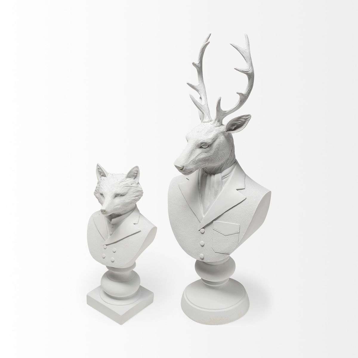 Mozart 22.5H White Painted Resin Deer In A Suit Bust, Decorative Object by Mercana, 8.27" length x 6.89" width x 23.23" height View 8