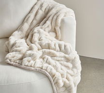 Online Designer Bedroom Faux Fur Ruched Oversized Throw Blanket, 60" x 80", Ivory