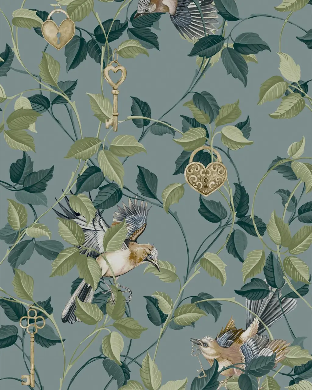 Online Designer Kitchen Lock & Key Aqua Wallpaper